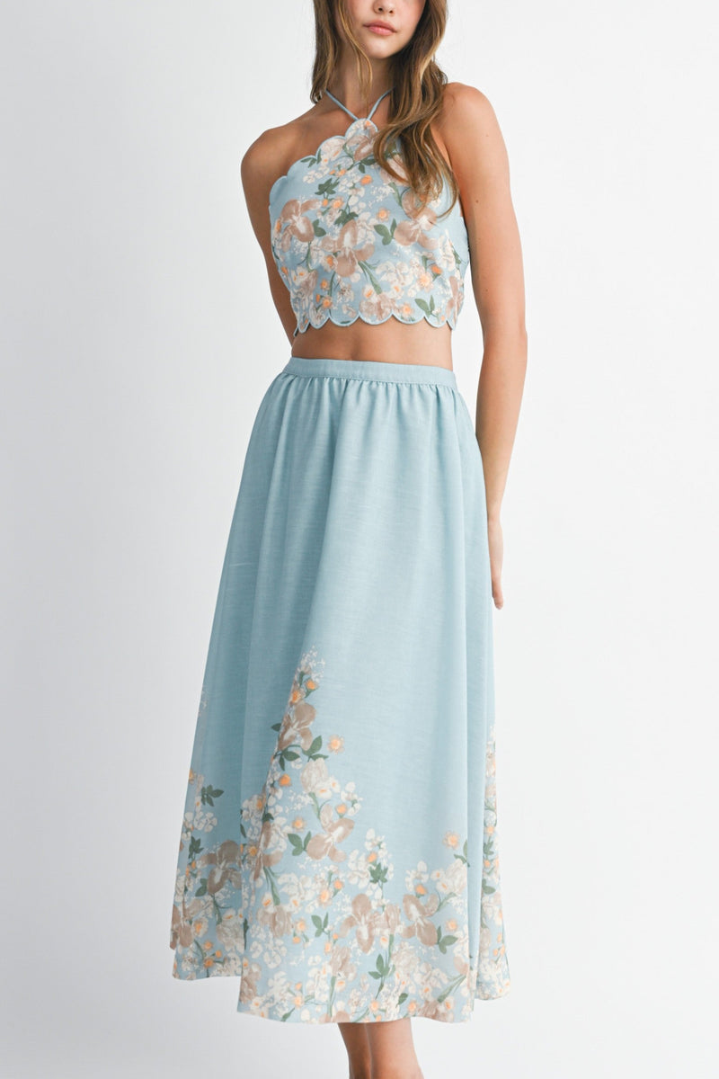 Rosie Floral Printed Top & Midi Skirt Set
