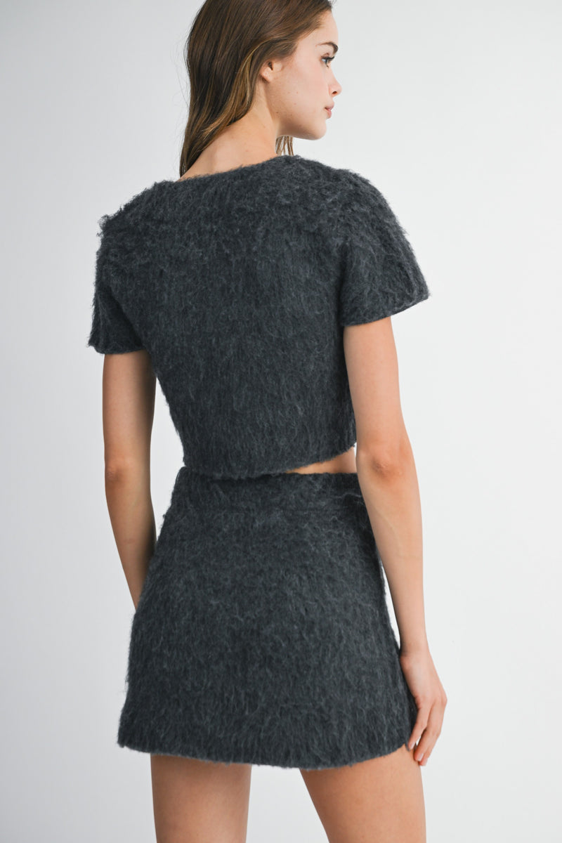 Camila Fuzzy Crop Cardi & Mini Skirt Set