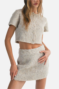 Blaine Fuzzy Crop Cardi & Mini Skirt Set