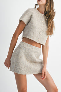 Blaine Fuzzy Crop Cardi & Mini Skirt Set
