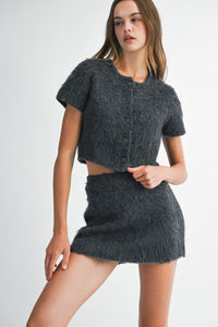 Camila Fuzzy Crop Cardi & Mini Skirt Set