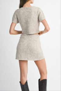 Blaine Fuzzy Crop Cardi & Mini Skirt Set