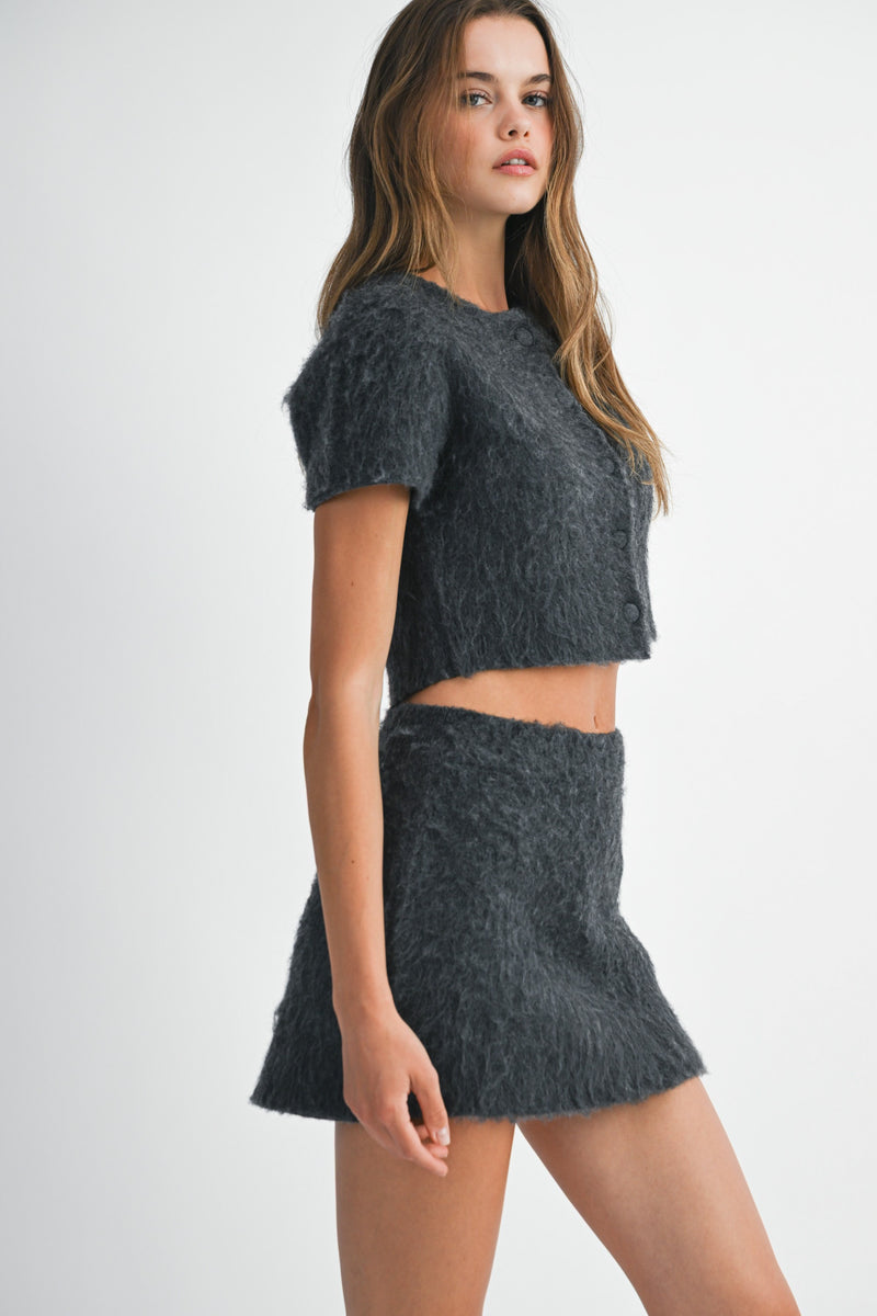 Camila Fuzzy Crop Cardi & Mini Skirt Set