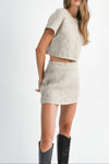 Blaine Fuzzy Crop Cardi & Mini Skirt Set