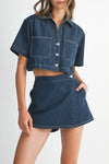Peyton Short Sleeve Denim Shirt & Skort Set