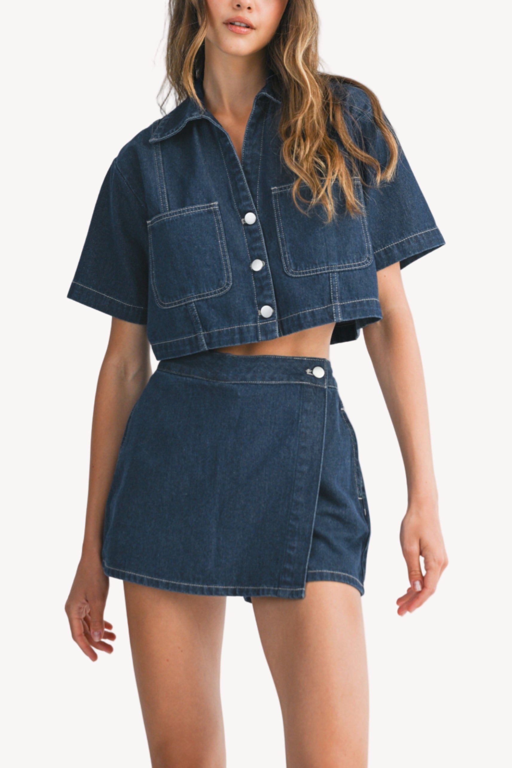 Peyton Short Sleeve Denim Shirt & Skort Set