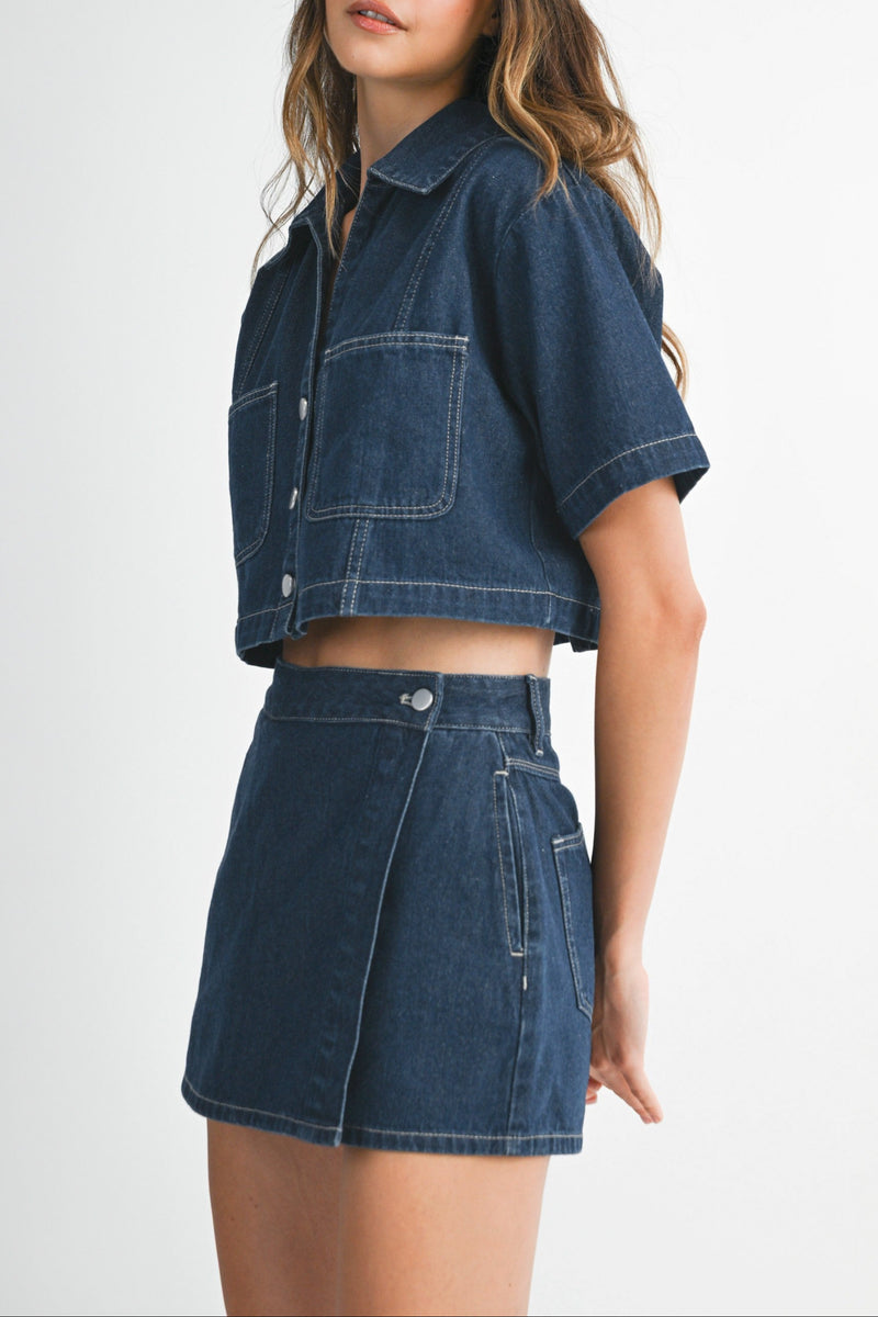 Peyton Short Sleeve Denim Shirt & Skort Set