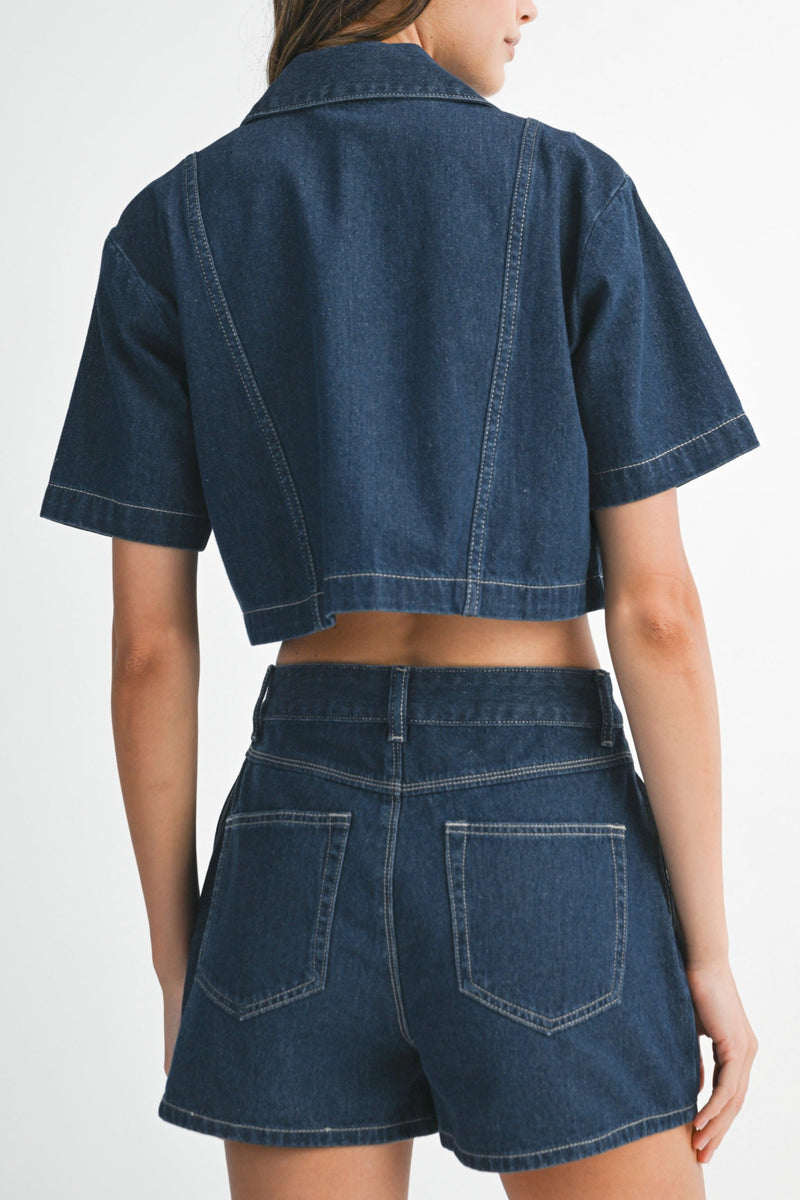 Peyton Short Sleeve Denim Shirt & Skort Set