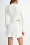 Wells Bow Tied Ribbed Cardigan & Mini Skirt Set in Cream