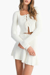 Wells Bow Tied Ribbed Cardigan & Mini Skirt Set in Cream