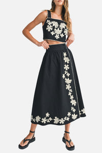 Misti Embroidery Crop Midi Skirt Set
