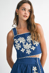 Misti Embroidery Crop Midi Skirt Set