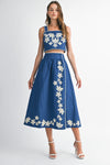 Misti Embroidery Crop Midi Skirt Set