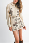 Hyde Embroidered Button Down Shirt & Mini Skirt Set