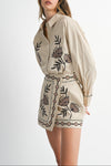Hyde Embroidered Button Down Shirt & Mini Skirt Set
