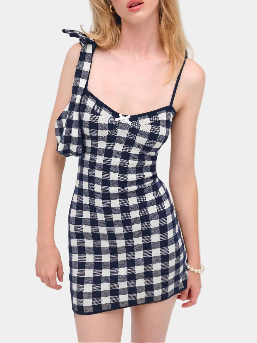For Love & Lemons Gingham Knit Mini Dress