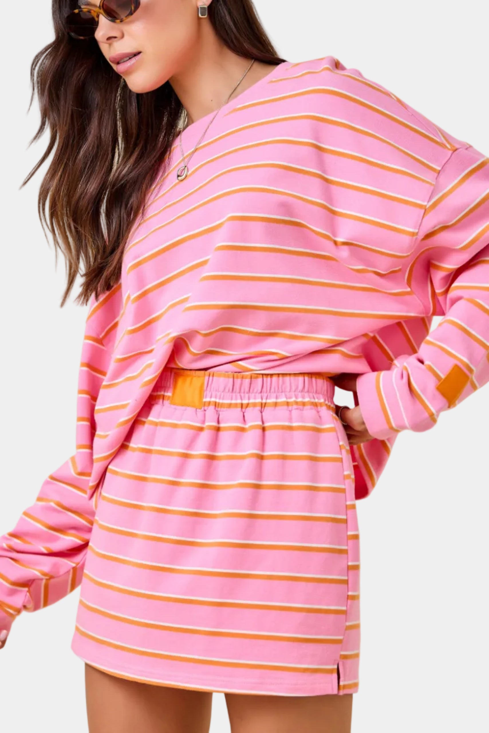 Mary Striped Sweatshirt and Mini Skort Set in Pink/Orange