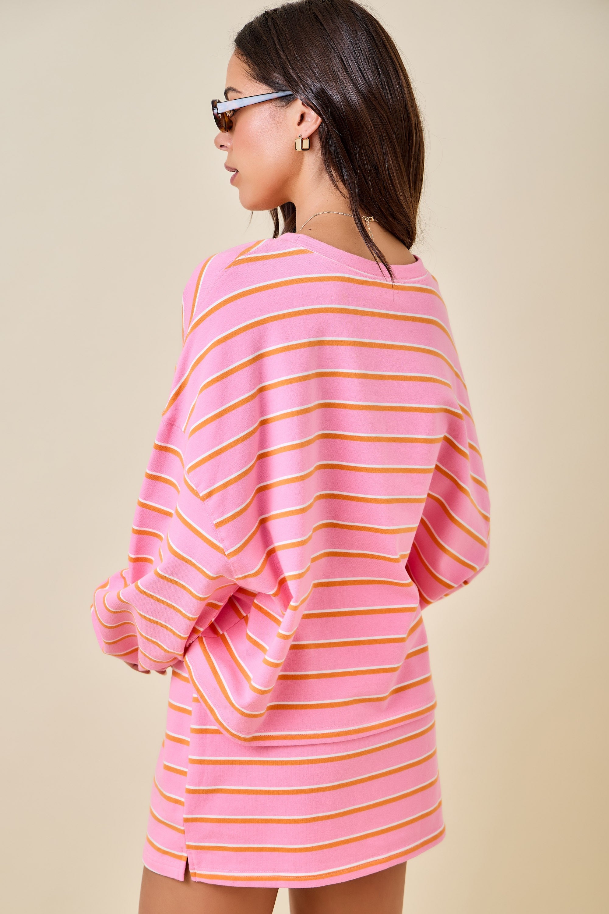 Mary Striped Sweatshirt and Mini Skort Set in Pink/Orange