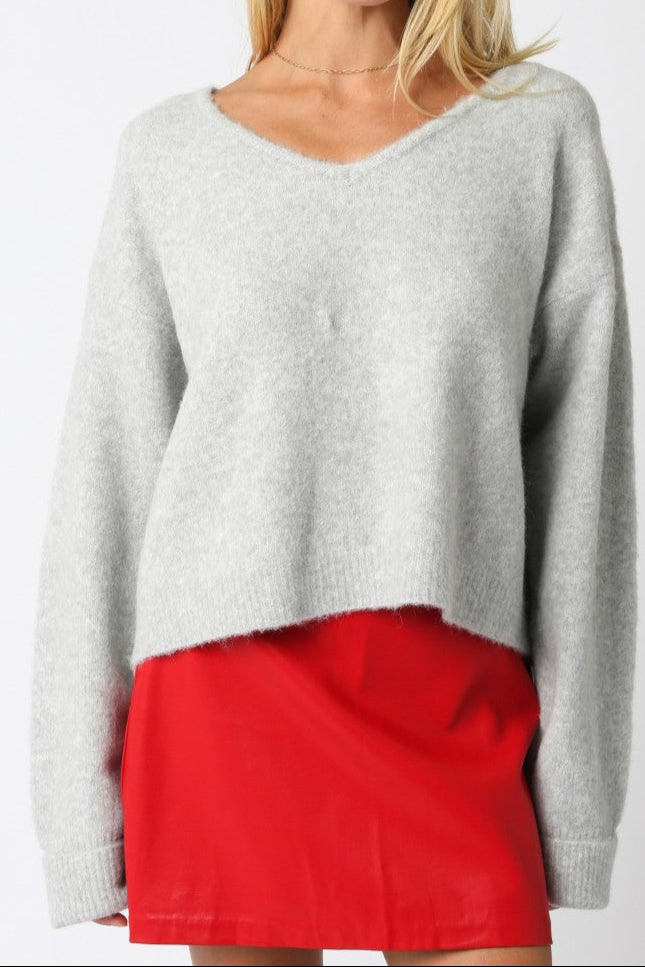 Stella Long Sleeve Knit Top in Light Heather Grey