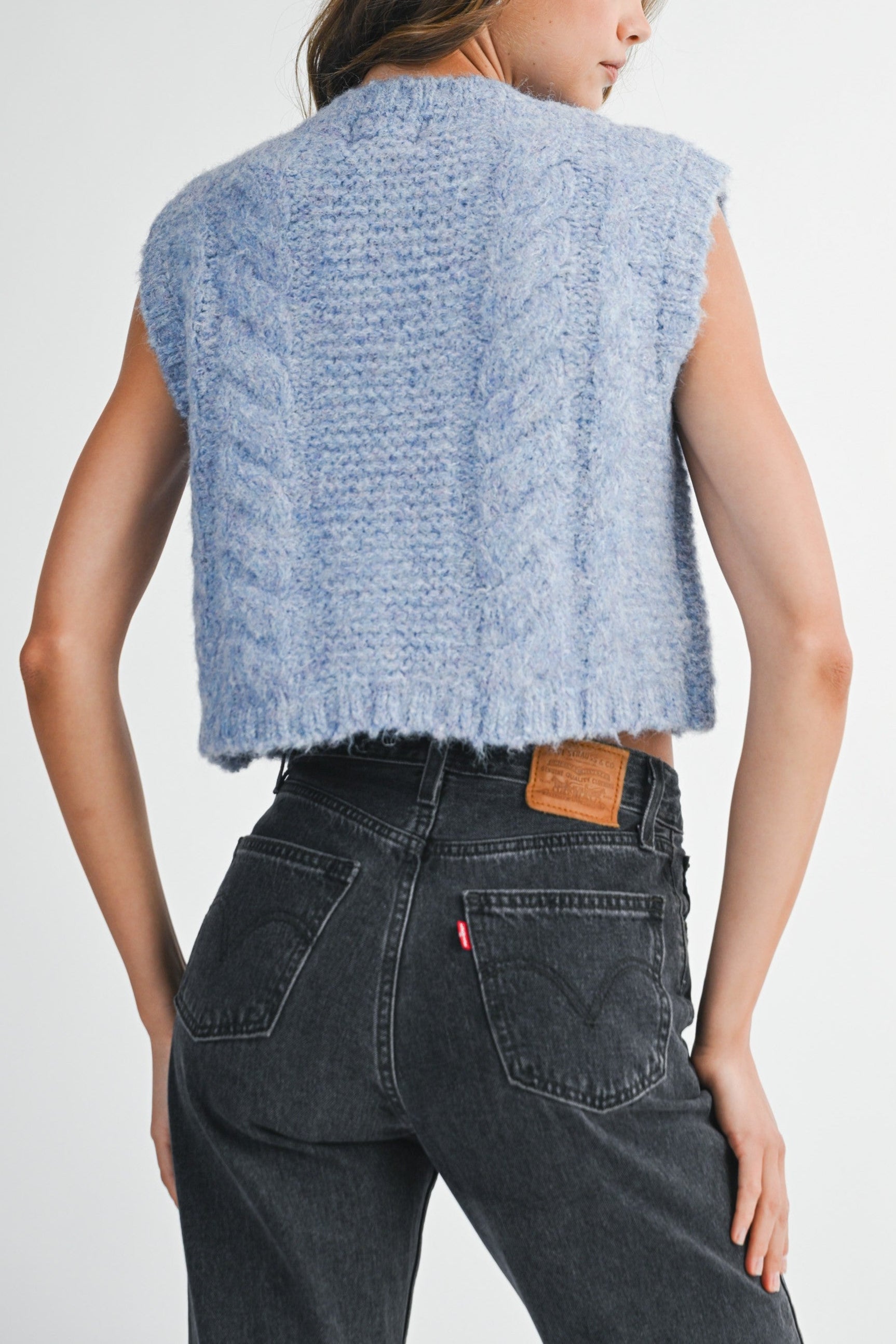 Kenna Rose Button Knit Vest in Blue
