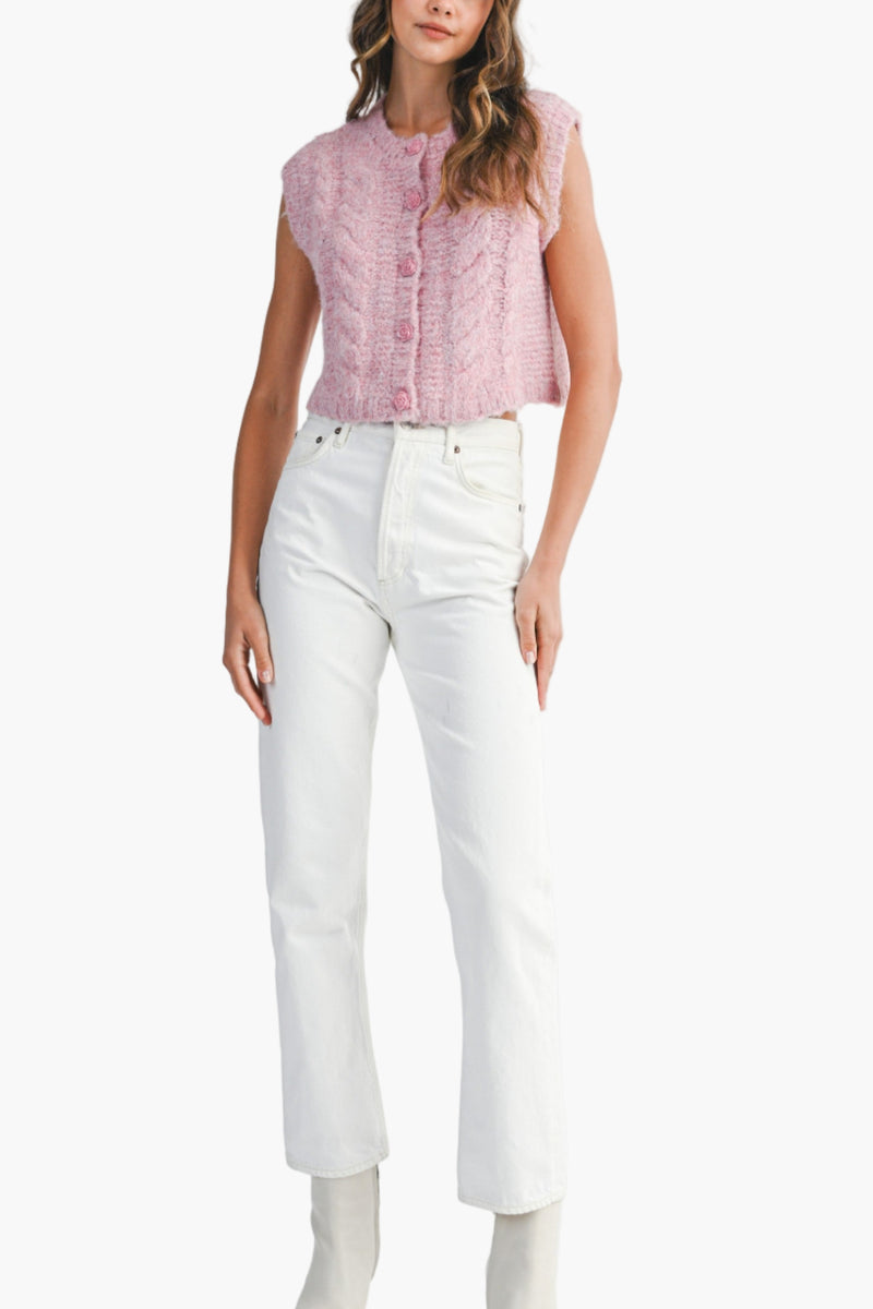 Kenna Rose Button Knit Vest in Pink