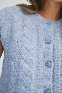 Kenna Rose Button Knit Vest in Blue