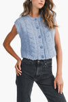 Kenna Rose Button Knit Vest in Blue