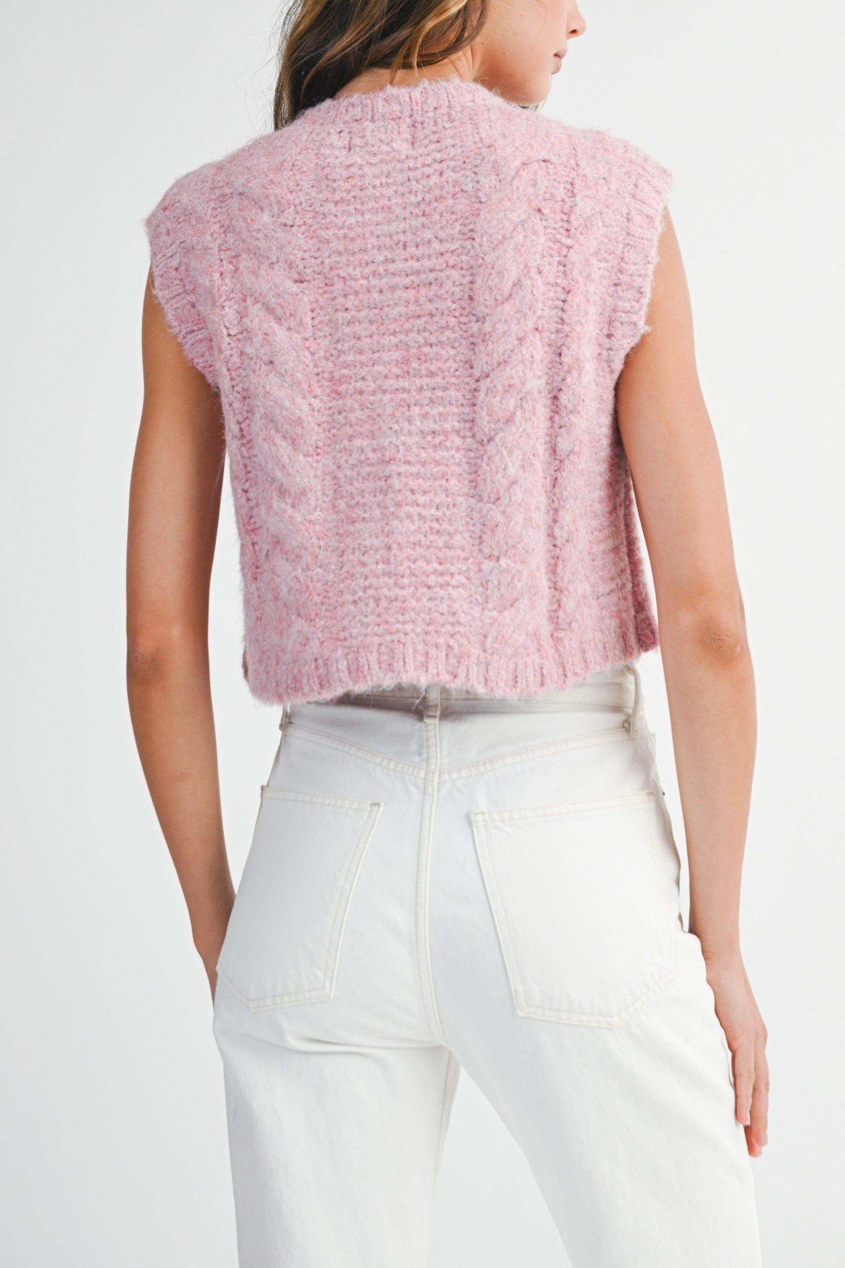 Kenna Rose Button Knit Vest in Pink
