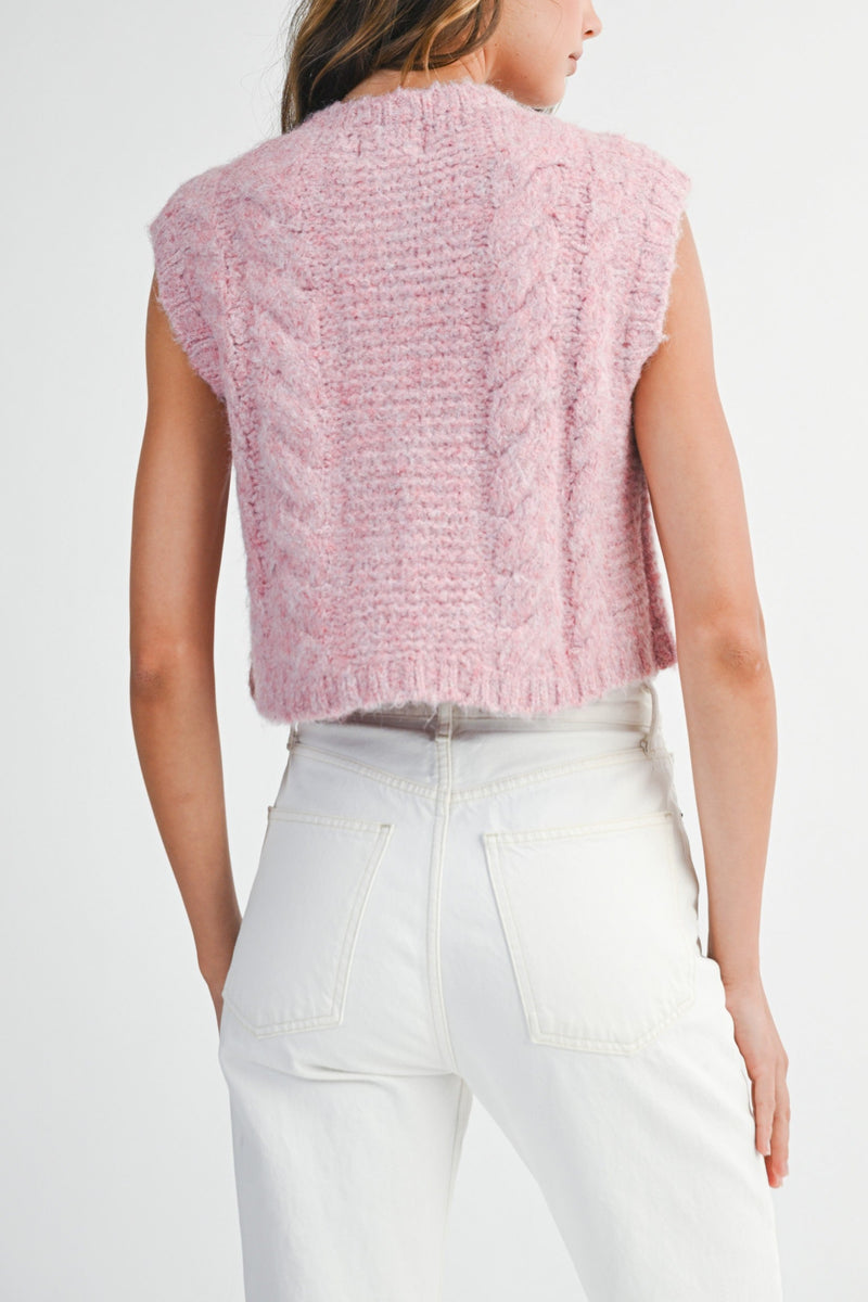 Kenna Rose Button Knit Vest in Pink