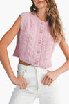 Kenna Rose Button Knit Vest in Pink