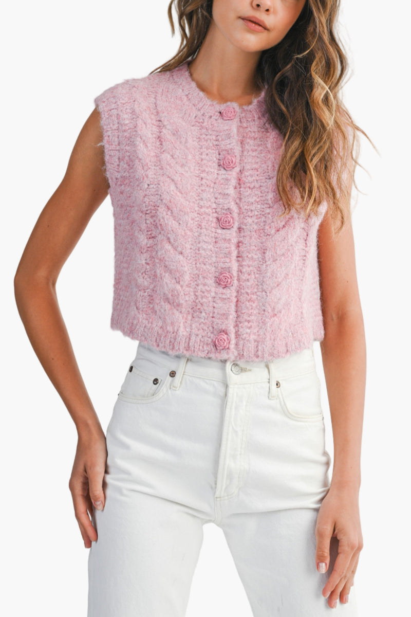 Kenna Rose Button Knit Vest in Pink