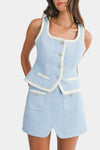 Andrea Tweed Jewel Button Top & Mini Skirt Set