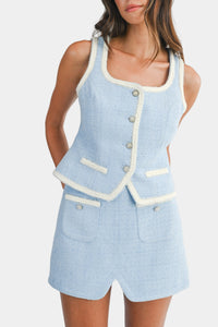 Andrea Tweed Jewel Button Top & Mini Skirt Set