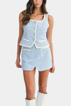 Andrea Tweed Jewel Button Top & Mini Skirt Set