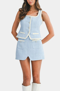 Andrea Tweed Jewel Button Top & Mini Skirt Set