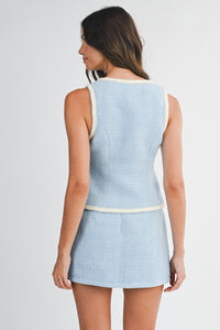 Andrea Tweed Jewel Button Top & Mini Skirt Set