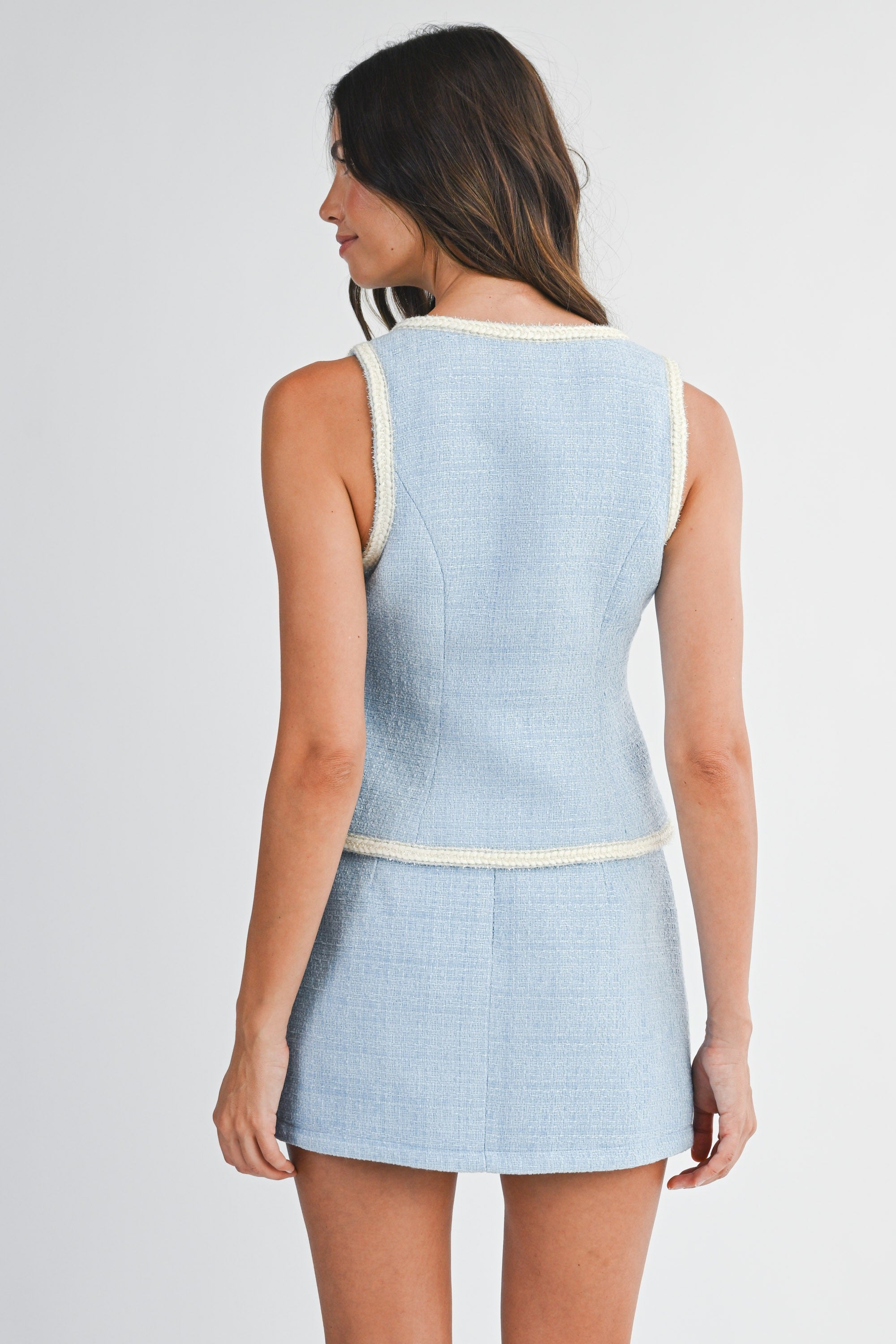 Andrea Tweed Jewel Button Top & Mini Skirt Set