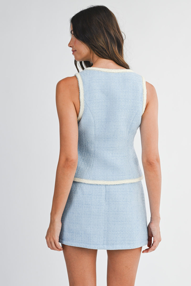 Andrea Tweed Jewel Button Top & Mini Skirt Set
