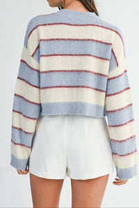 Lily Fuzzy Stripe Knit Crop Sweater
