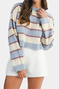 Lily Fuzzy Stripe Knit Crop Sweater