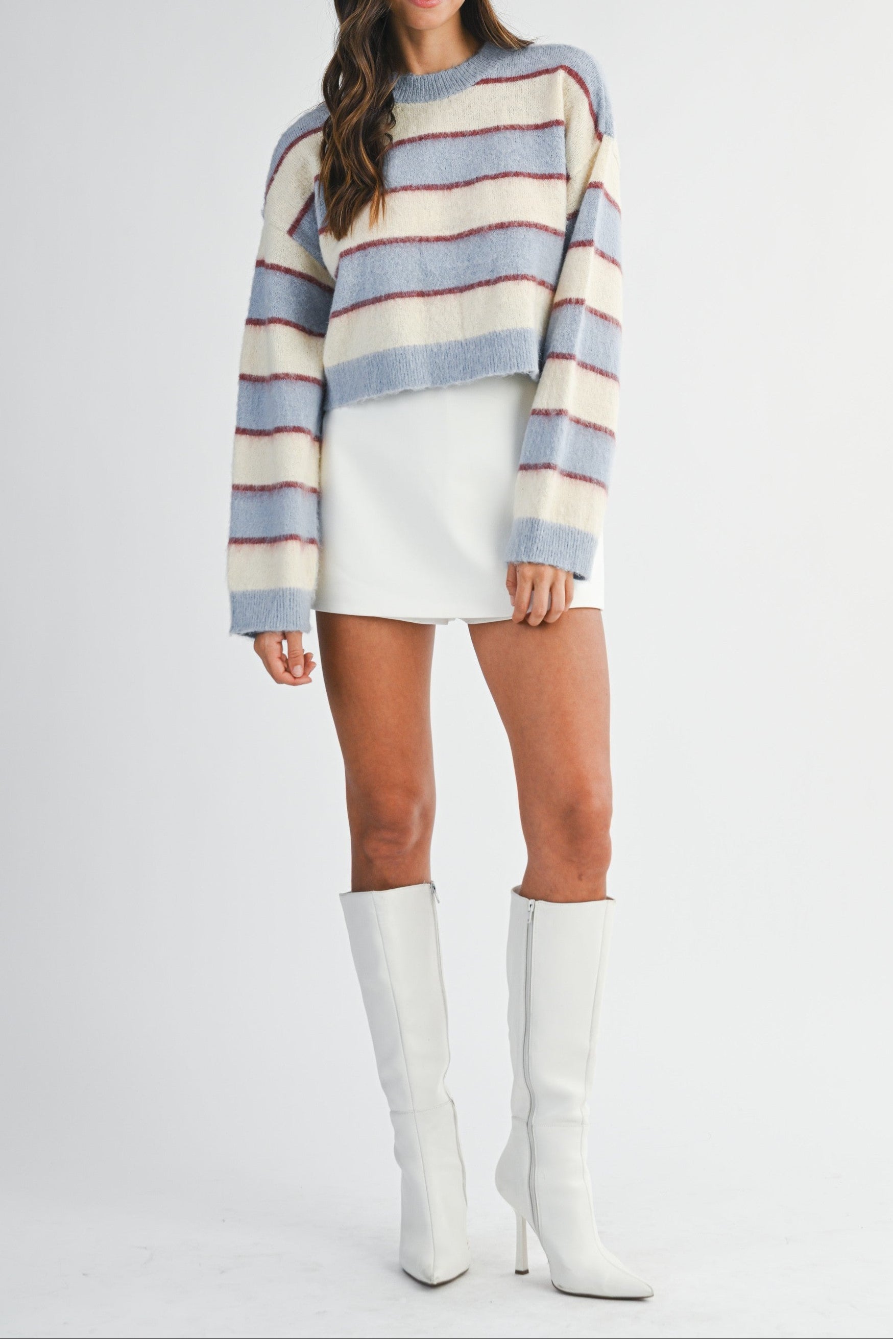 Lily Fuzzy Stripe Knit Crop Sweater