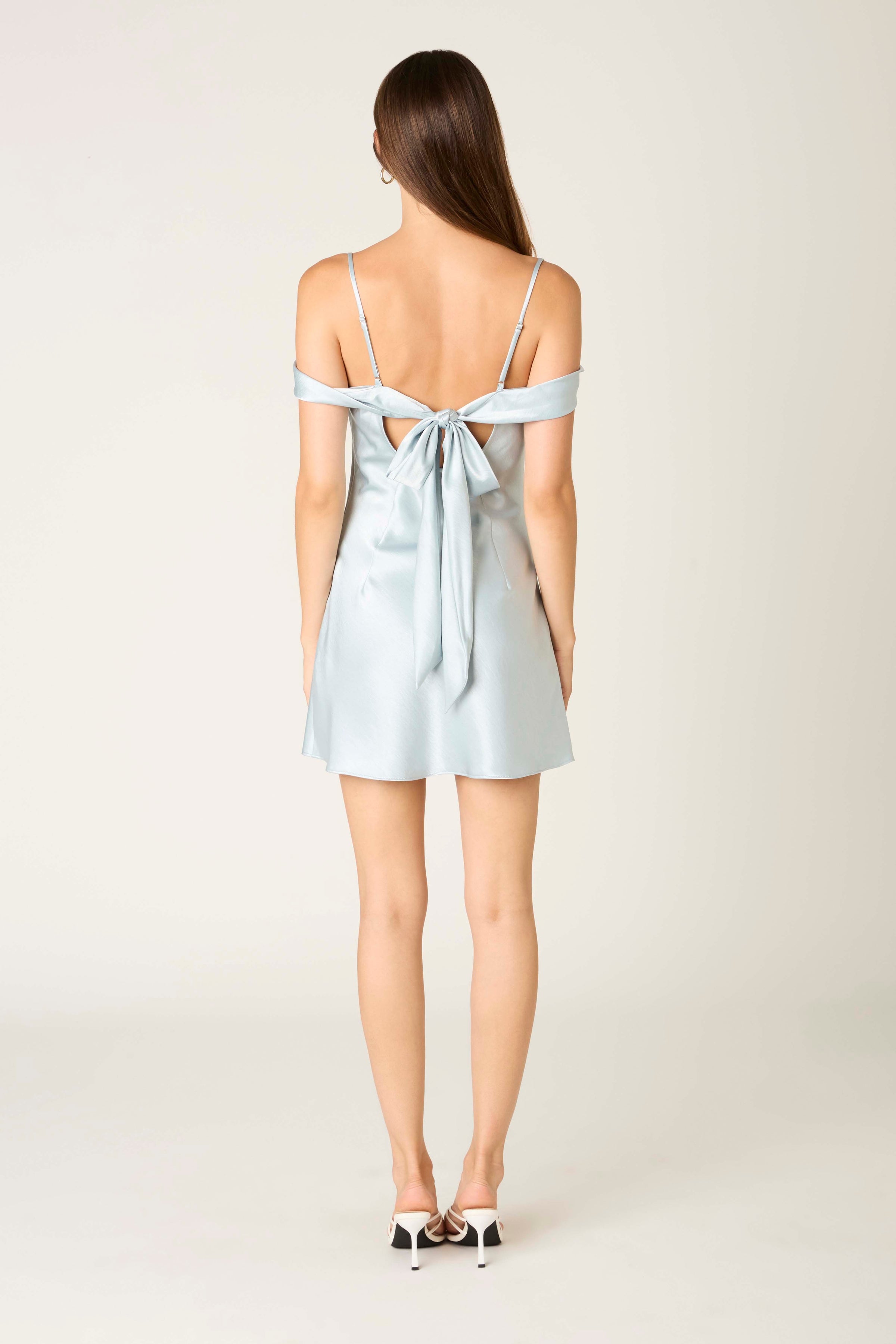 Blaise Off Shoulder Mini Dress in Ice Blue