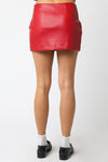 Syla Vegan Leather Mini Skirt in Red