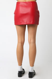 Syla Vegan Leather Mini Skirt in Red