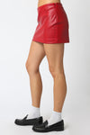 Syla Vegan Leather Mini Skirt in Red