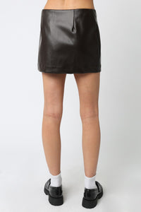 Syla Vegan Leather Mini Skirt in Dark Brown