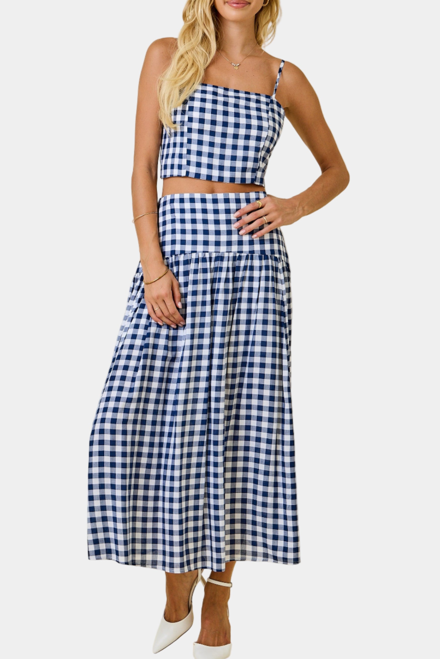 Emma Gingham Crop Top & Midi Skirt Set