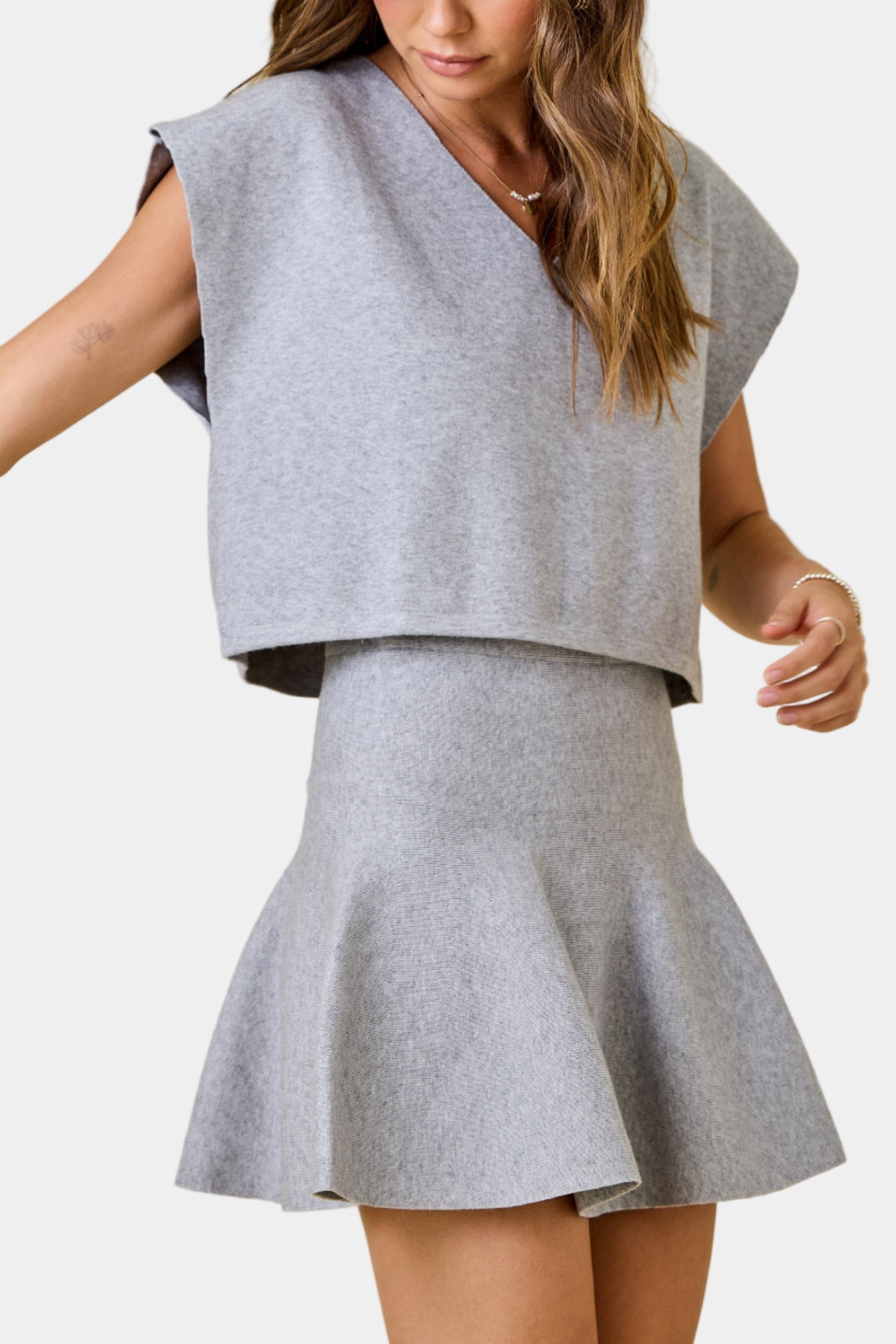 Candice Knit Top & Flared Mini Skirt Set