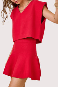 Ana Sleeveless V-neck Sweater Top and Flared Mini Skirt Set