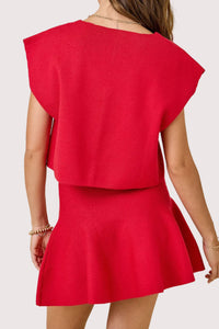 Ana Sleeveless V-neck Sweater Top and Flared Mini Skirt Set